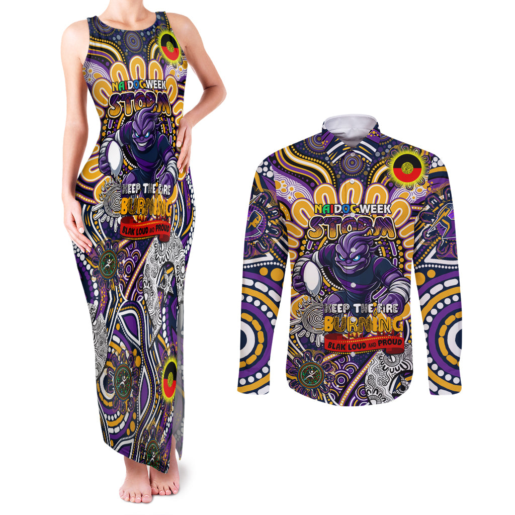 Custom NAIDOC Week 2024 Storm Couples Matching Tank Maxi Dress and Long Sleeve Button Shirt Mascot Rugby
