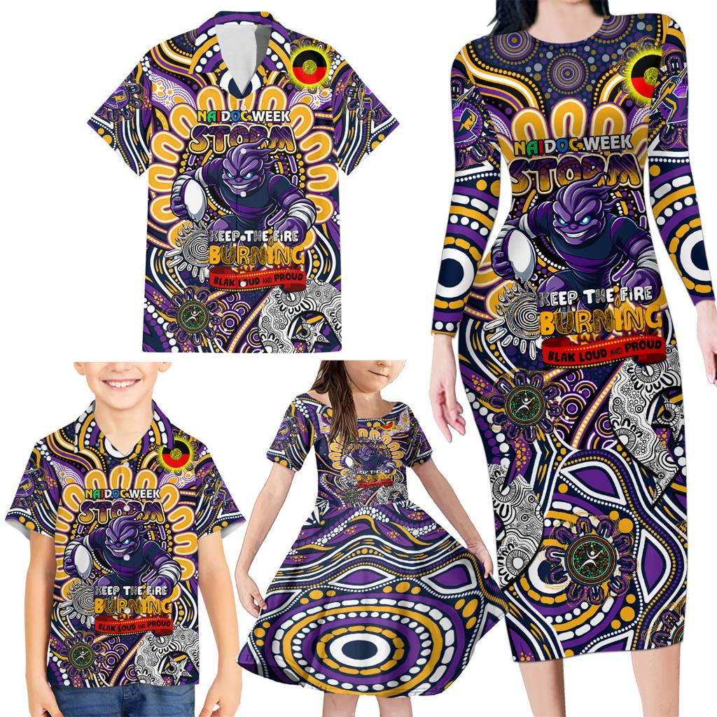 Custom NAIDOC Week 2024 Storm Family Matching Long Sleeve Bodycon Dress and Hawaiian Shirt Mascot Rugby