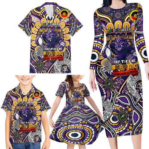 Custom NAIDOC Week 2024 Storm Family Matching Long Sleeve Bodycon Dress and Hawaiian Shirt Mascot Rugby
