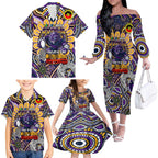 Custom NAIDOC Week 2024 Storm Family Matching Off The Shoulder Long Sleeve Dress and Hawaiian Shirt Mascot Rugby