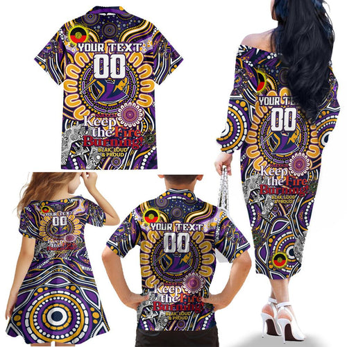 Custom NAIDOC Week 2024 Storm Family Matching Off The Shoulder Long Sleeve Dress and Hawaiian Shirt Mascot Rugby