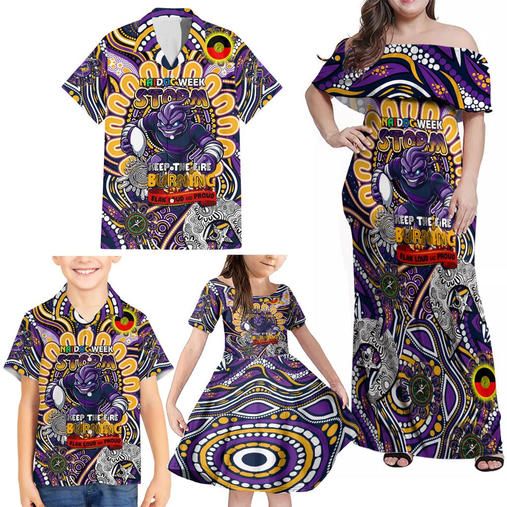 Custom NAIDOC Week 2024 Storm Family Matching Off Shoulder Maxi Dress and Hawaiian Shirt Mascot Rugby