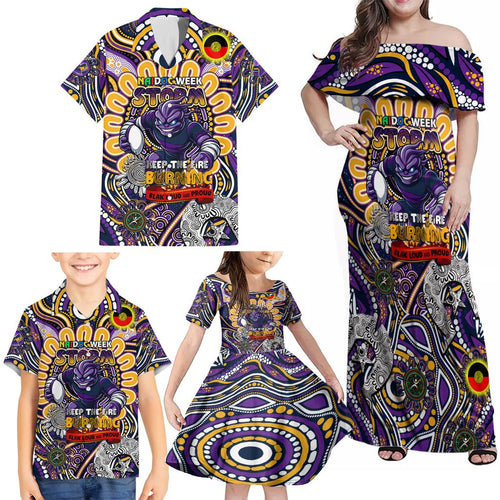 Custom NAIDOC Week 2024 Storm Family Matching Off Shoulder Maxi Dress and Hawaiian Shirt Mascot Rugby