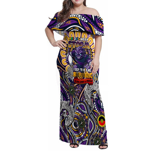 Custom NAIDOC Week 2024 Storm Family Matching Off Shoulder Maxi Dress and Hawaiian Shirt Mascot Rugby