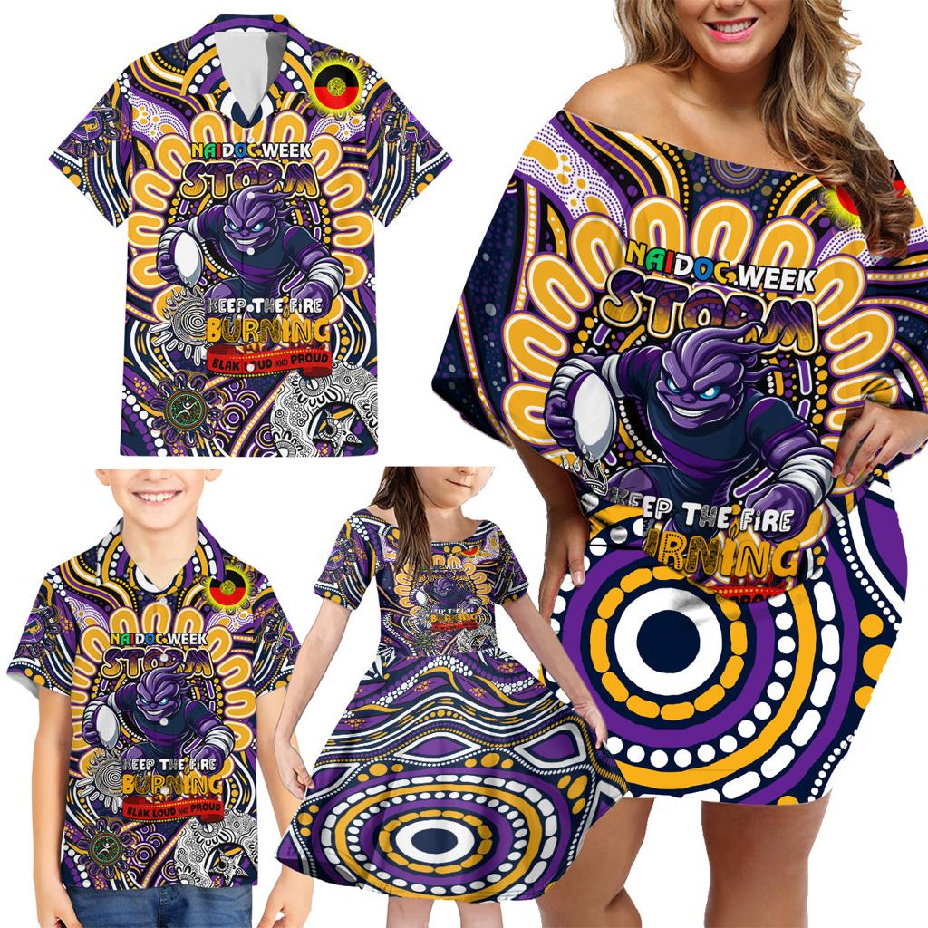 Custom NAIDOC Week 2024 Storm Family Matching Off Shoulder Short Dress and Hawaiian Shirt Mascot Rugby