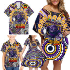Custom NAIDOC Week 2024 Storm Family Matching Off Shoulder Short Dress and Hawaiian Shirt Mascot Rugby