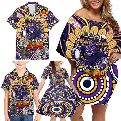 Custom NAIDOC Week 2024 Storm Family Matching Off Shoulder Short Dress and Hawaiian Shirt Mascot Rugby