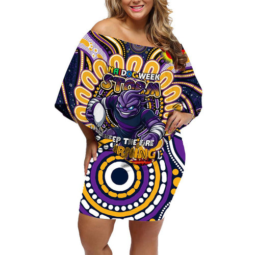 Custom NAIDOC Week 2024 Storm Family Matching Off Shoulder Short Dress and Hawaiian Shirt Mascot Rugby