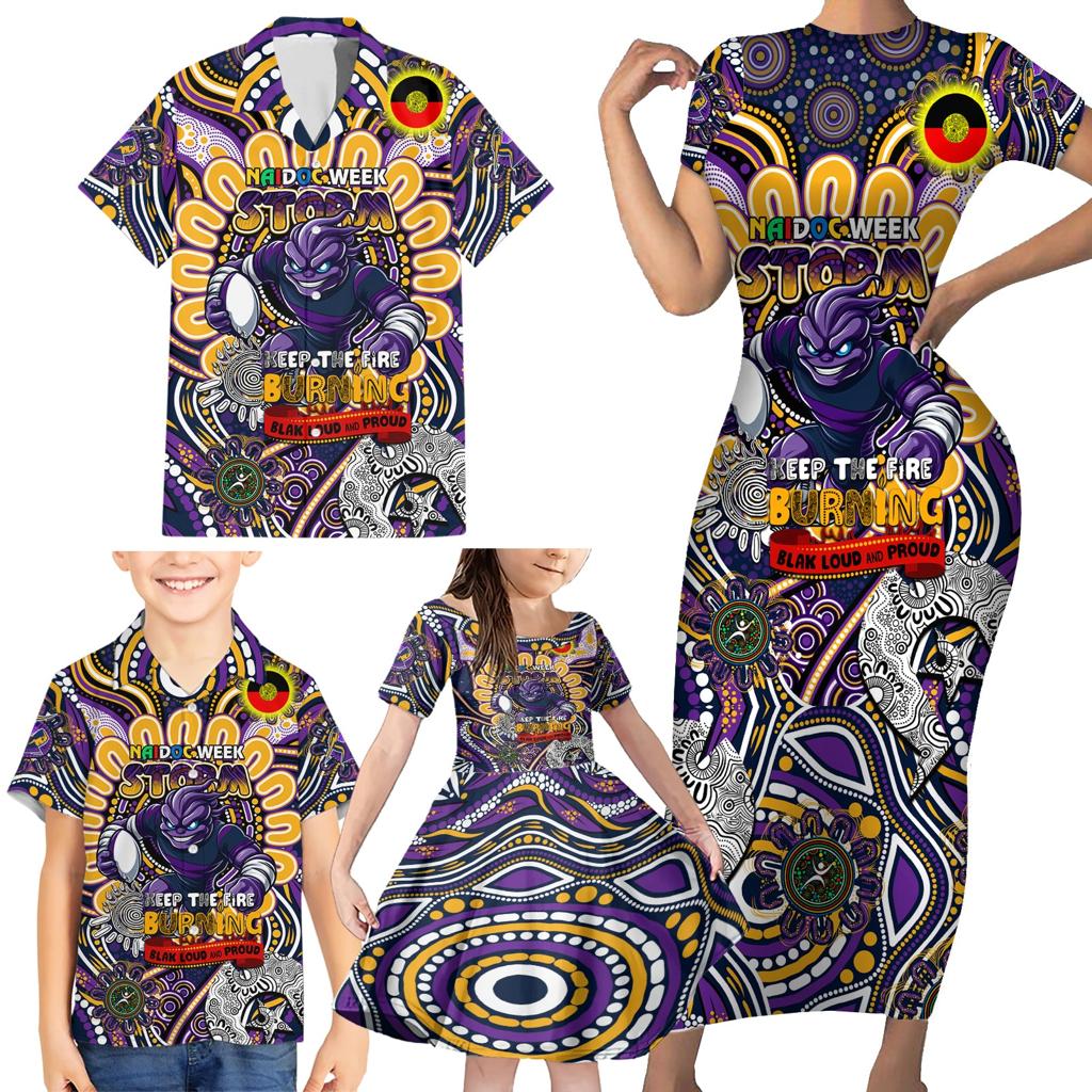Custom NAIDOC Week 2024 Storm Family Matching Short Sleeve Bodycon Dress and Hawaiian Shirt Mascot Rugby
