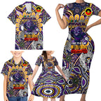 Custom NAIDOC Week 2024 Storm Family Matching Short Sleeve Bodycon Dress and Hawaiian Shirt Mascot Rugby