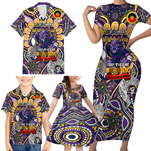 Custom NAIDOC Week 2024 Storm Family Matching Short Sleeve Bodycon Dress and Hawaiian Shirt Mascot Rugby