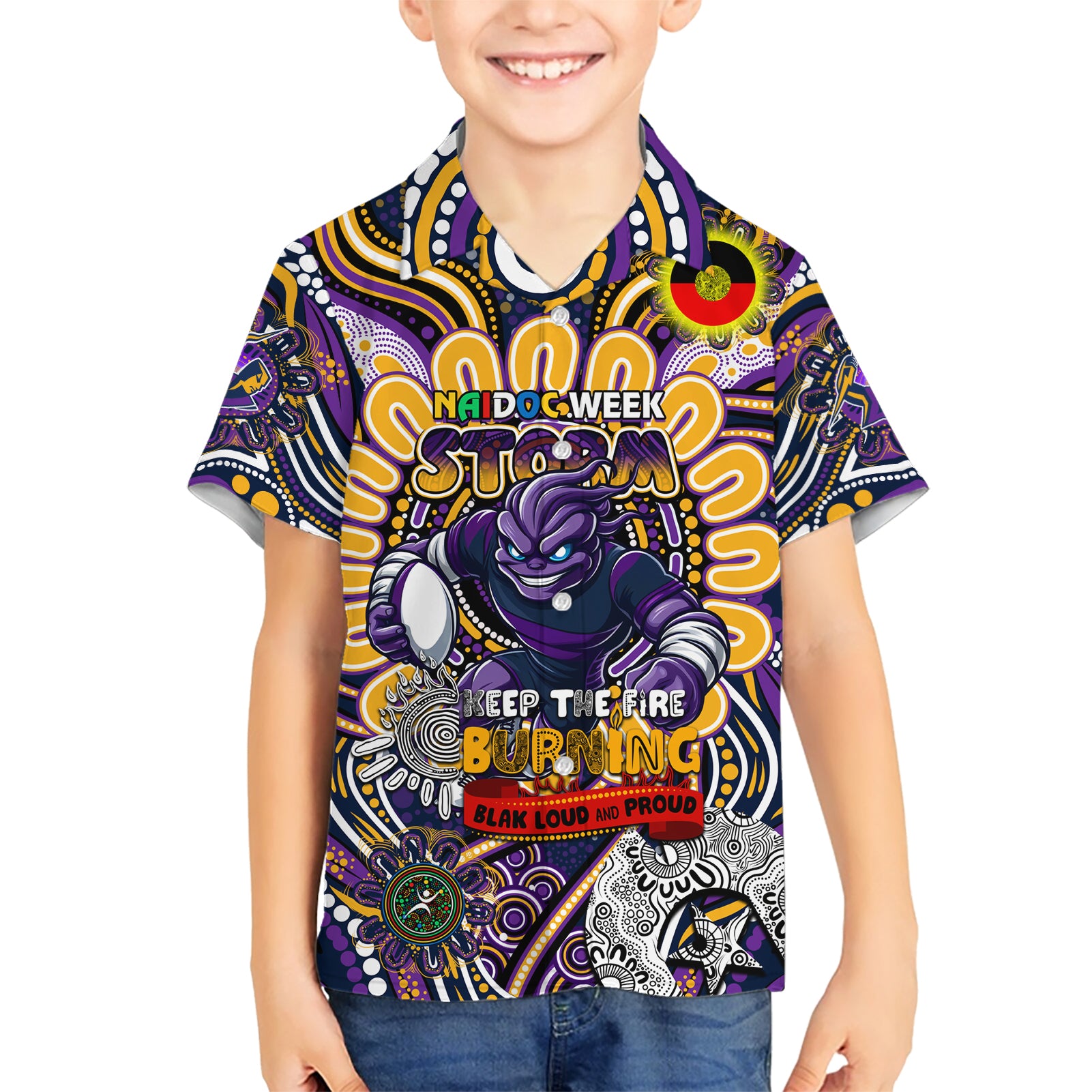 Custom NAIDOC Week 2024 Storm Kid Hawaiian Shirt Mascot Rugby