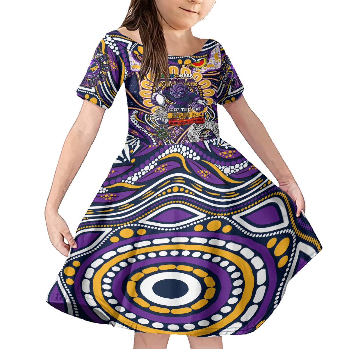 Custom NAIDOC Week 2024 Storm Kid Short Sleeve Dress Mascot Rugby