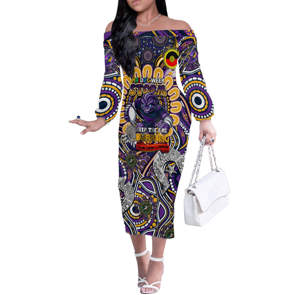 Custom NAIDOC Week 2024 Storm Off The Shoulder Long Sleeve Dress Mascot Rugby