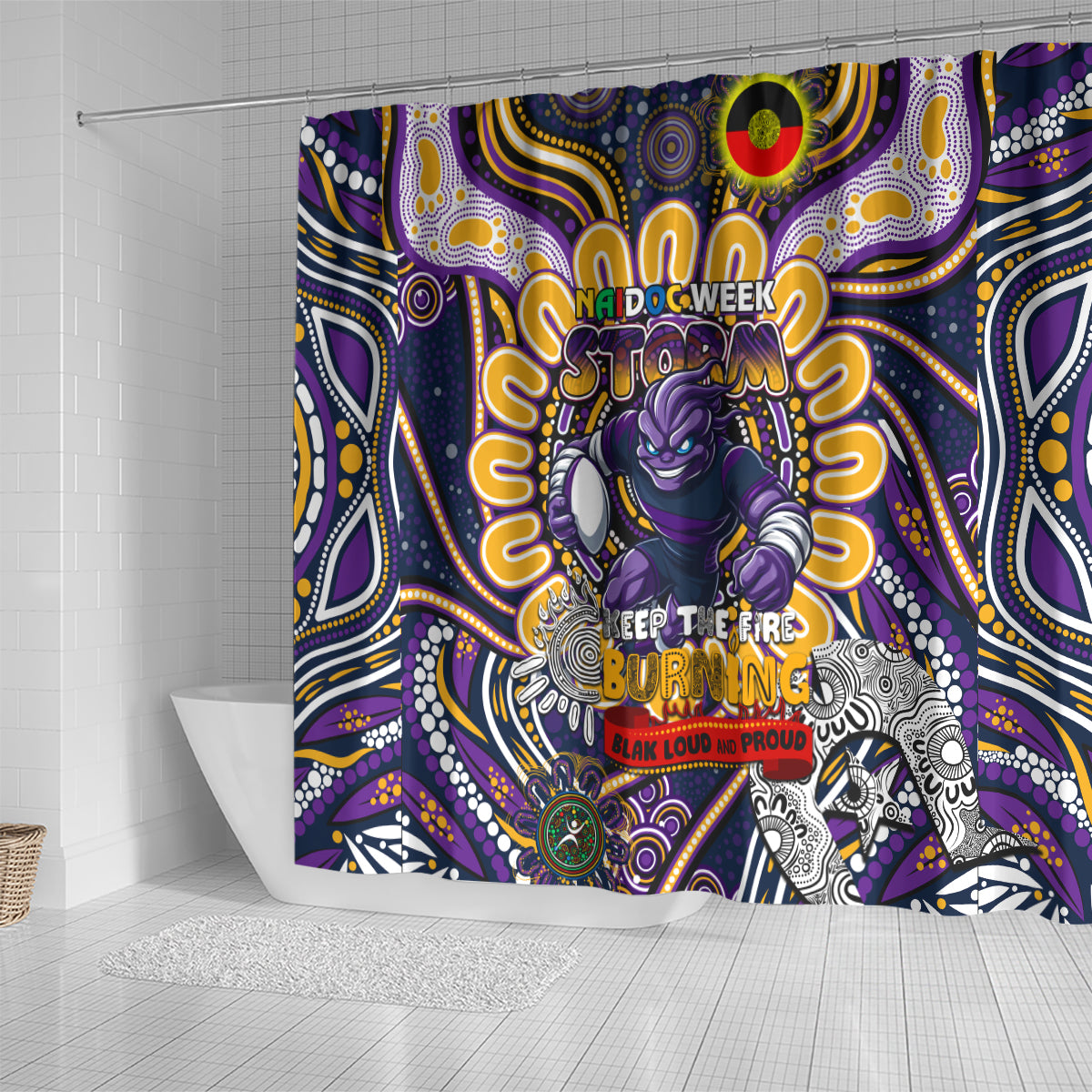 NAIDOC Week 2024 Storm Shower Curtain Mascot Rugby