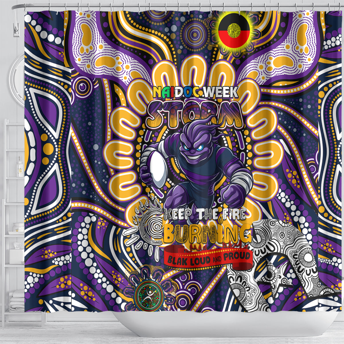 NAIDOC Week 2024 Storm Shower Curtain Mascot Rugby