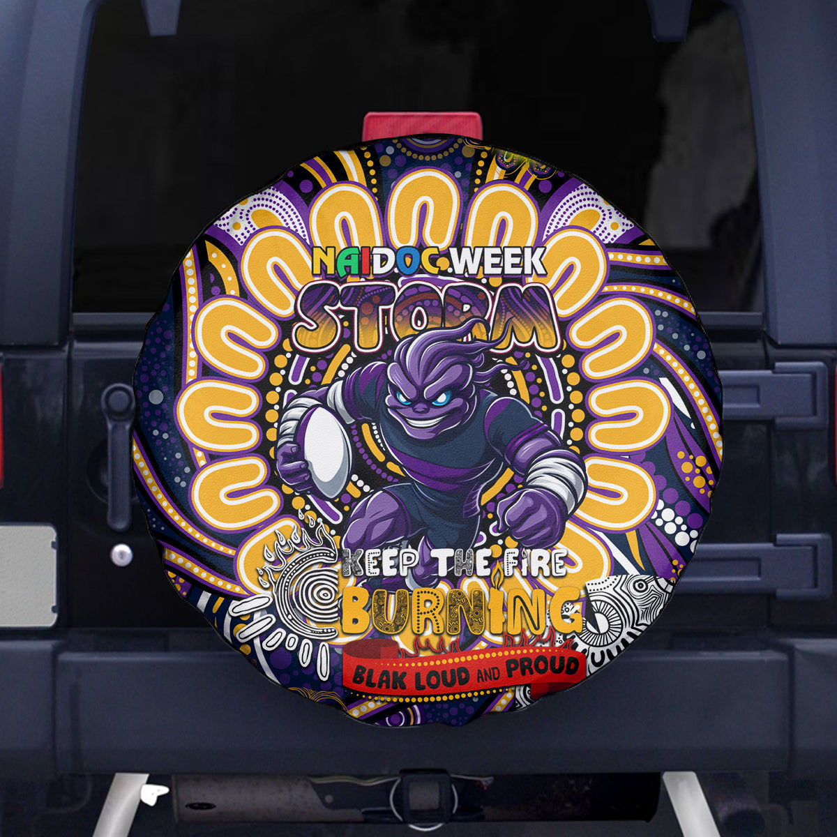 NAIDOC Week 2024 Storm Spare Tire Cover Mascot Rugby