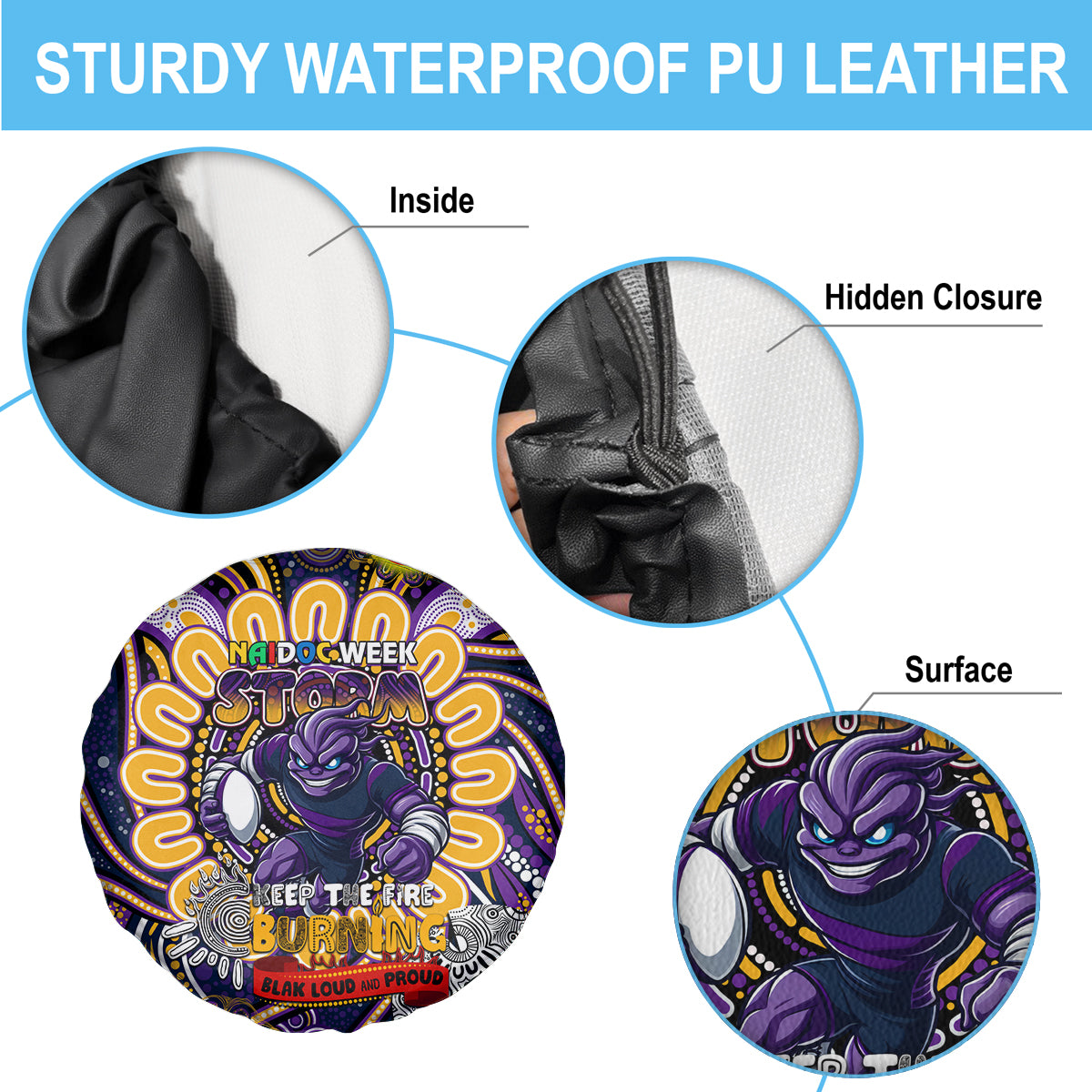 NAIDOC Week 2024 Storm Spare Tire Cover Mascot Rugby