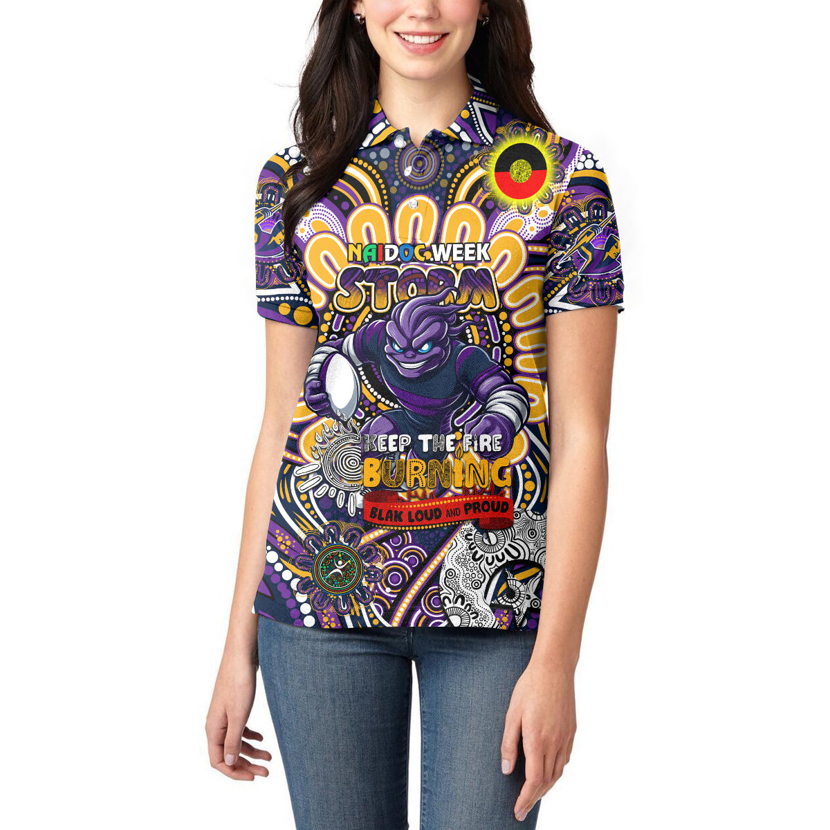 Custom NAIDOC Week 2024 Storm Women Polo Shirt Mascot Rugby