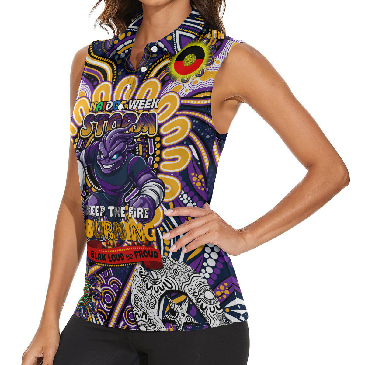 Custom NAIDOC Week 2024 Storm Women Sleeveless Polo Shirt Mascot Rugby