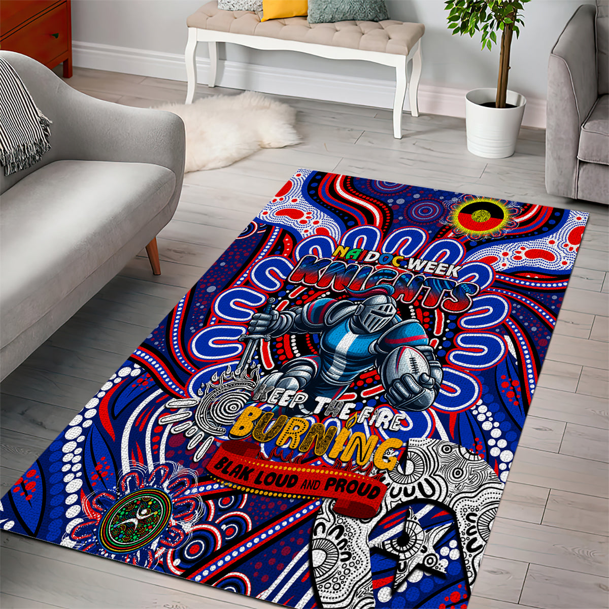 NAIDOC Week 2024 Knights Area Rug Mascot Rugby