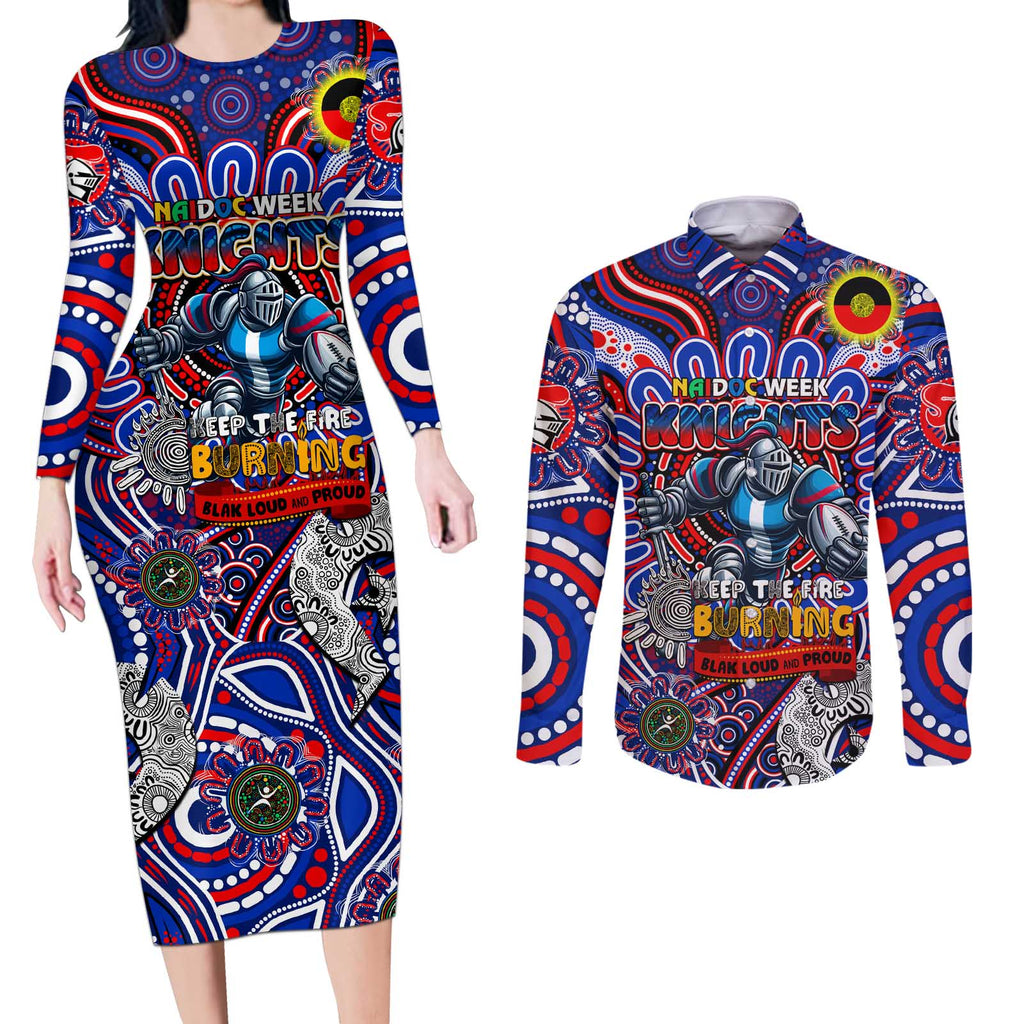 Custom NAIDOC Week 2024 Knights Couples Matching Long Sleeve Bodycon Dress and Long Sleeve Button Shirt Mascot Rugby DT02