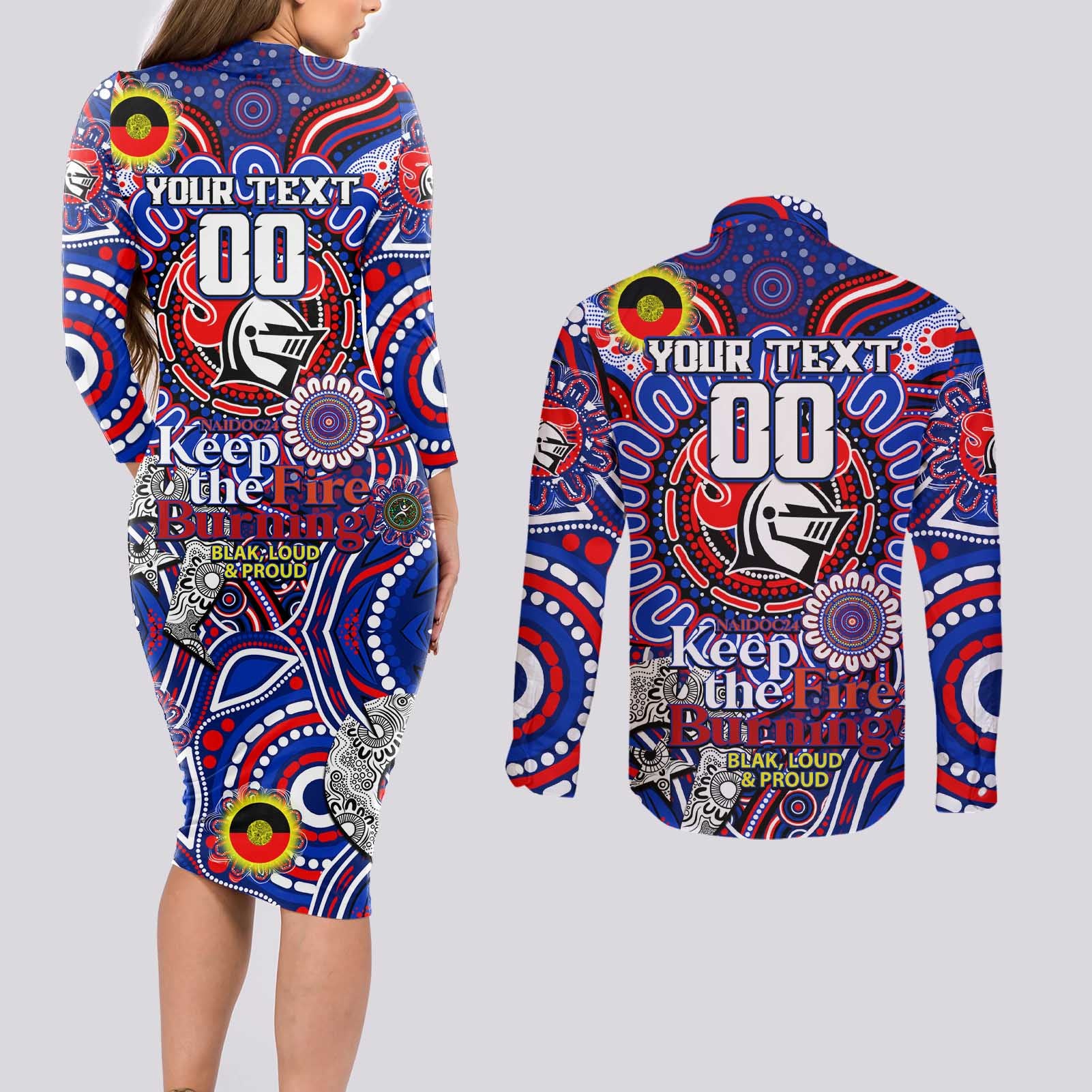 Custom NAIDOC Week 2024 Knights Couples Matching Long Sleeve Bodycon Dress and Long Sleeve Button Shirt Mascot Rugby DT02