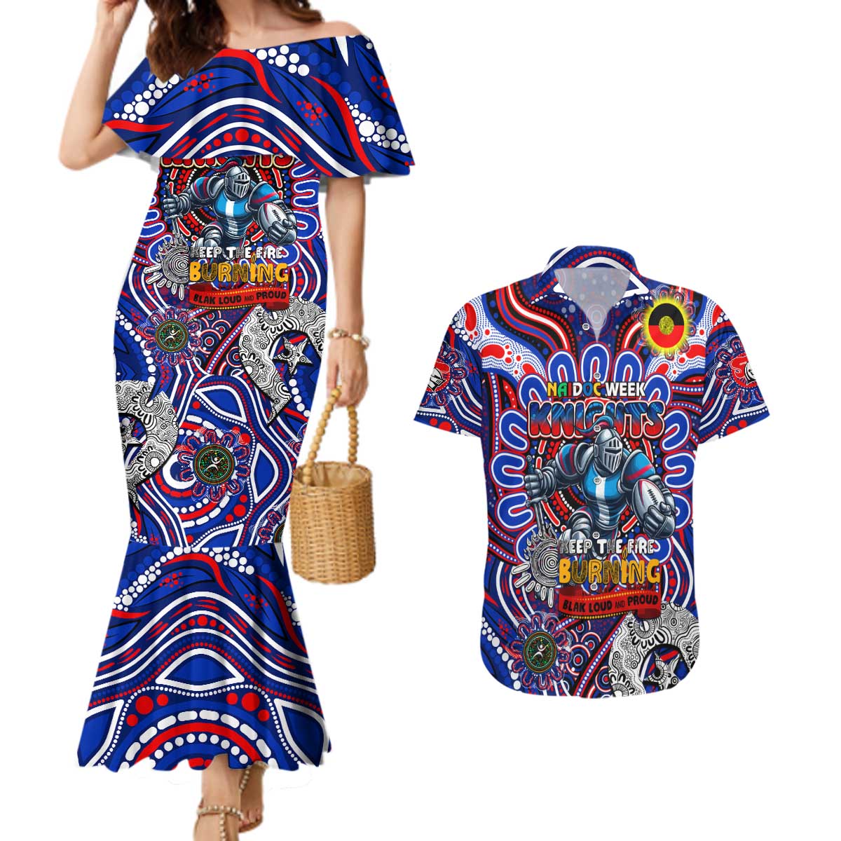 Custom NAIDOC Week 2024 Knights Couples Matching Mermaid Dress and Hawaiian Shirt Mascot Rugby DT02