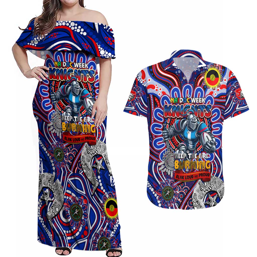 Custom NAIDOC Week 2024 Knights Couples Matching Off Shoulder Maxi Dress and Hawaiian Shirt Mascot Rugby DT02