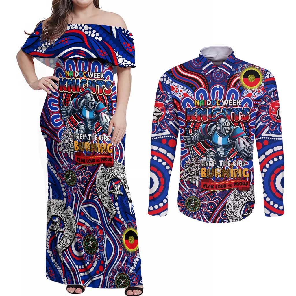 Custom NAIDOC Week 2024 Knights Couples Matching Off Shoulder Maxi Dress and Long Sleeve Button Shirt Mascot Rugby DT02