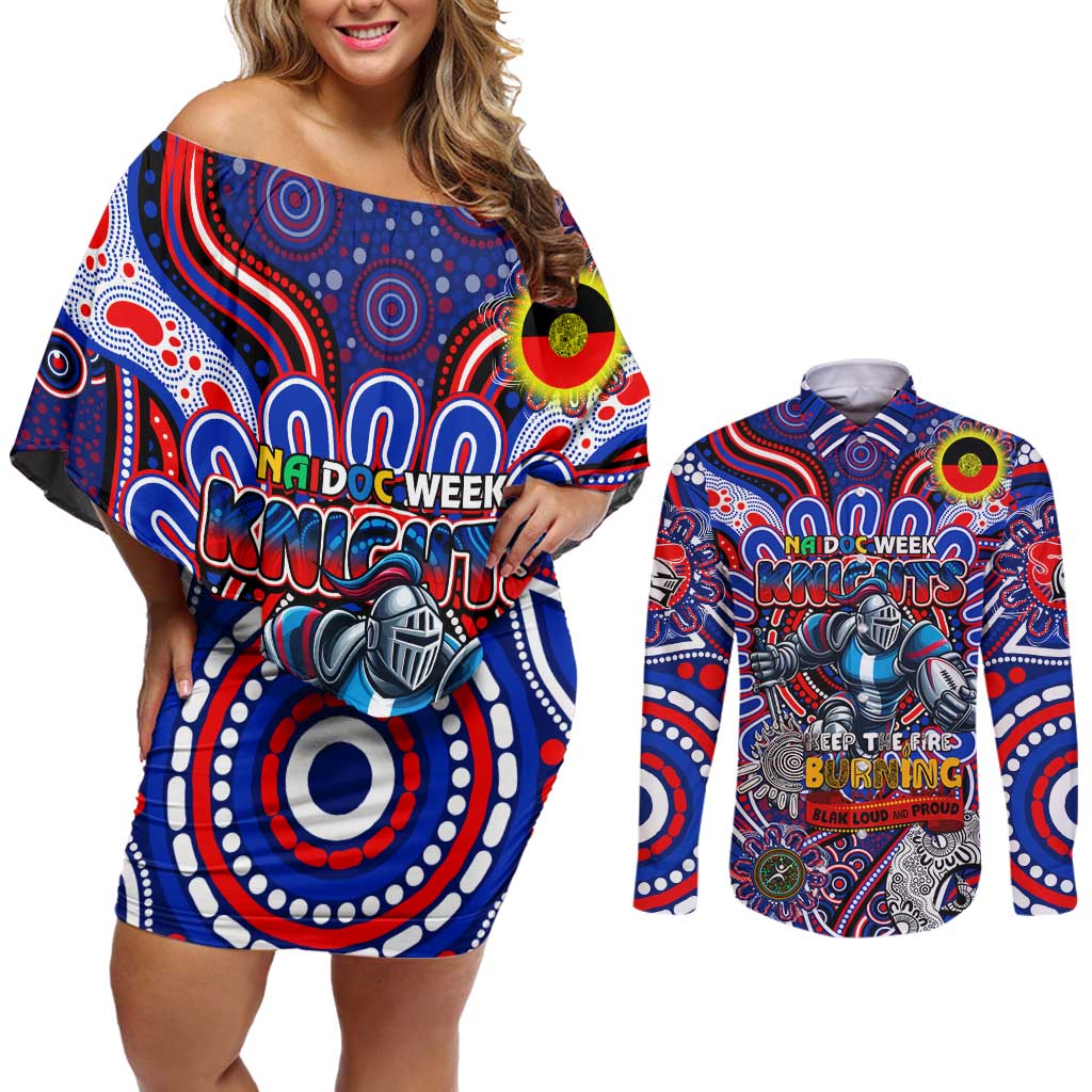 Custom NAIDOC Week 2024 Knights Couples Matching Off Shoulder Short Dress and Long Sleeve Button Shirt Mascot Rugby DT02