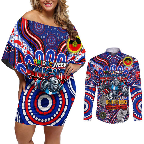 Custom NAIDOC Week 2024 Knights Couples Matching Off Shoulder Short Dress and Long Sleeve Button Shirt Mascot Rugby DT02