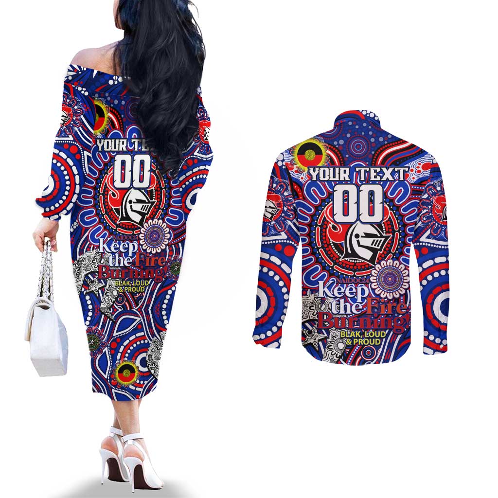 Custom NAIDOC Week 2024 Knights Couples Matching Off The Shoulder Long Sleeve Dress and Long Sleeve Button Shirt Mascot Rugby DT02