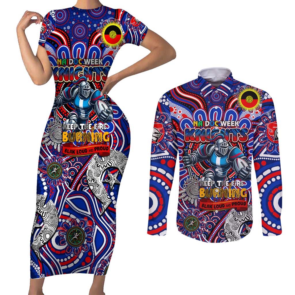 Custom NAIDOC Week 2024 Knights Couples Matching Short Sleeve Bodycon Dress and Long Sleeve Button Shirt Mascot Rugby DT02
