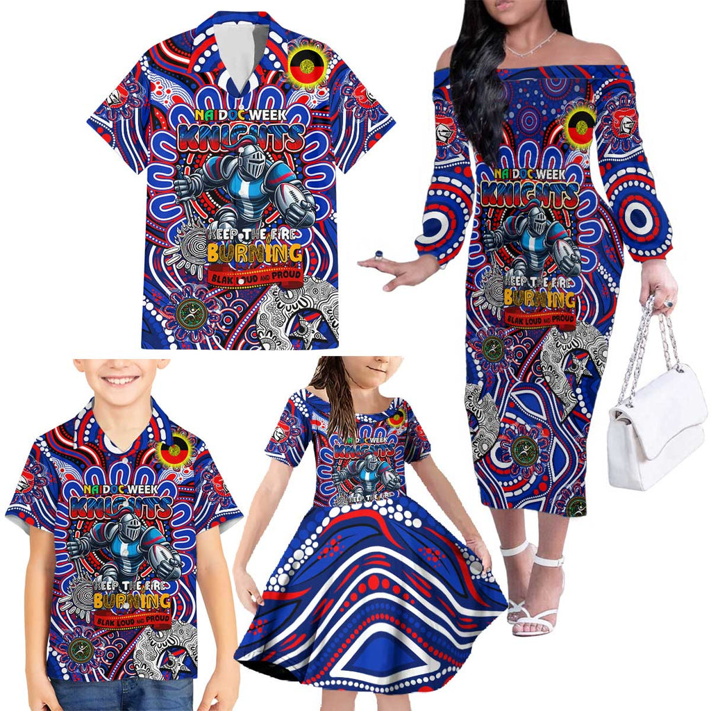 Custom NAIDOC Week 2024 Knights Family Matching Off The Shoulder Long Sleeve Dress and Hawaiian Shirt Mascot Rugby DT02