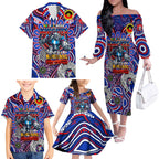 Custom NAIDOC Week 2024 Knights Family Matching Off The Shoulder Long Sleeve Dress and Hawaiian Shirt Mascot Rugby DT02