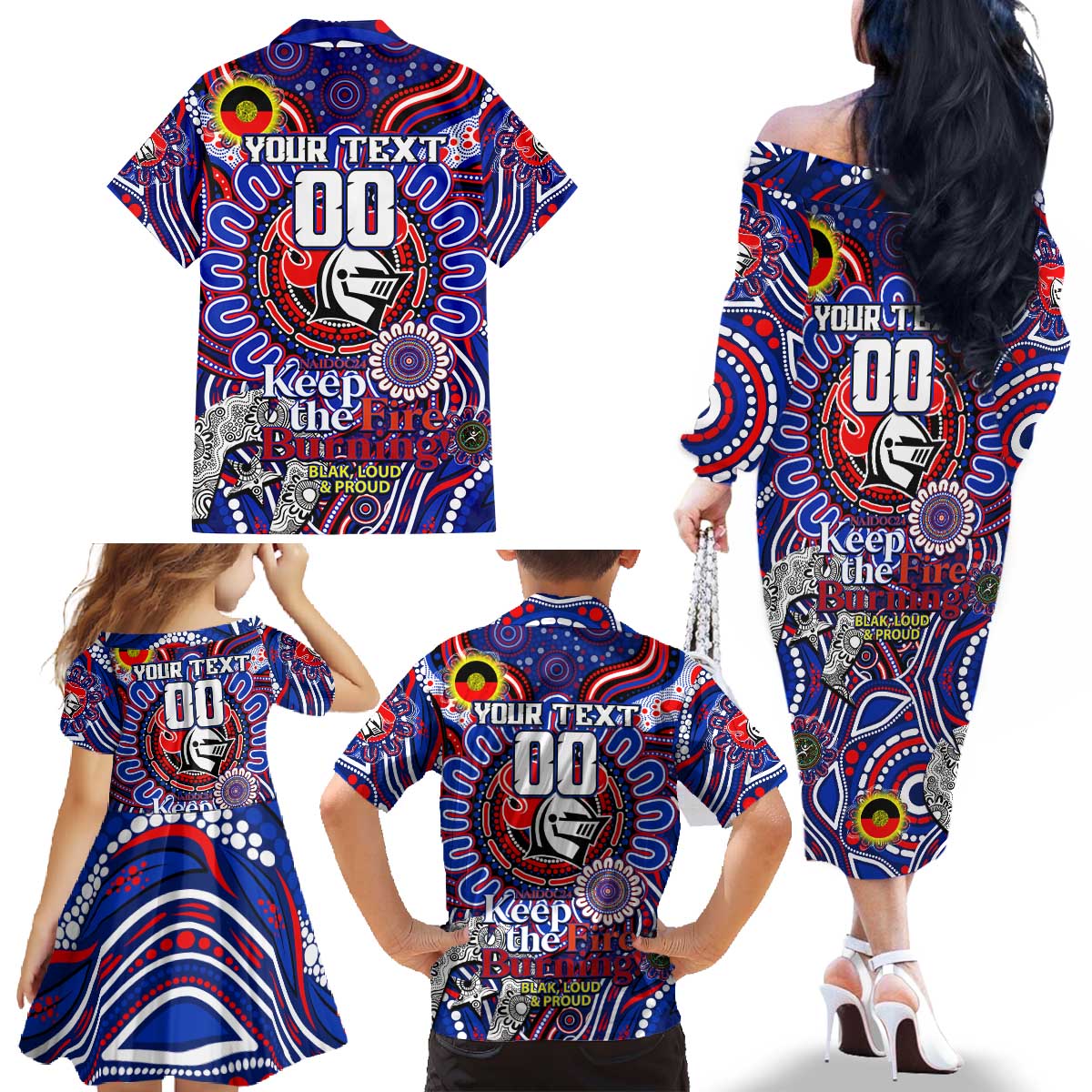 Custom NAIDOC Week 2024 Knights Family Matching Off The Shoulder Long Sleeve Dress and Hawaiian Shirt Mascot Rugby DT02