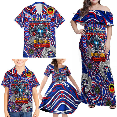 Custom NAIDOC Week 2024 Knights Family Matching Off Shoulder Maxi Dress and Hawaiian Shirt Mascot Rugby DT02