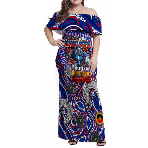 Custom NAIDOC Week 2024 Knights Family Matching Off Shoulder Maxi Dress and Hawaiian Shirt Mascot Rugby DT02