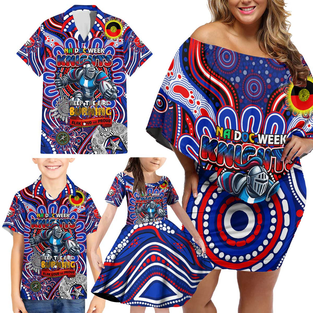 Custom NAIDOC Week 2024 Knights Family Matching Off Shoulder Short Dress and Hawaiian Shirt Mascot Rugby DT02