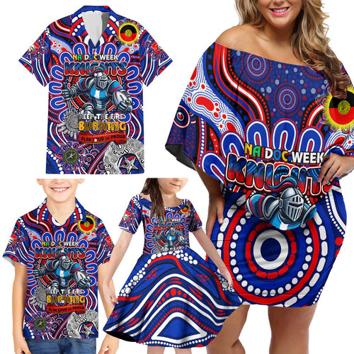 Custom NAIDOC Week 2024 Knights Family Matching Off Shoulder Short Dress and Hawaiian Shirt Mascot Rugby DT02