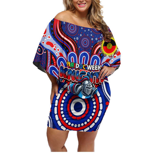 Custom NAIDOC Week 2024 Knights Family Matching Off Shoulder Short Dress and Hawaiian Shirt Mascot Rugby DT02