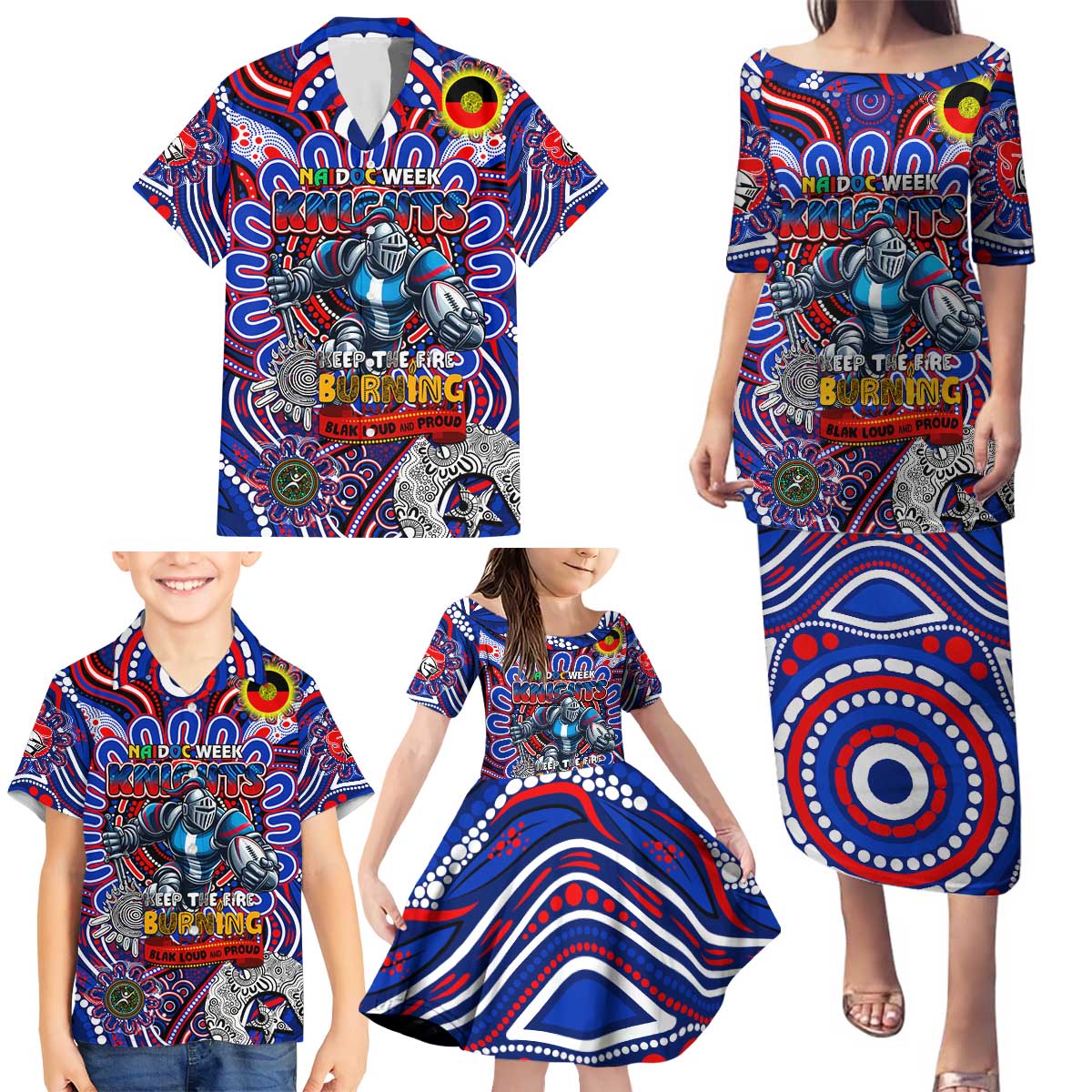 Custom NAIDOC Week 2024 Knights Family Matching Puletasi and Hawaiian Shirt Mascot Rugby DT02