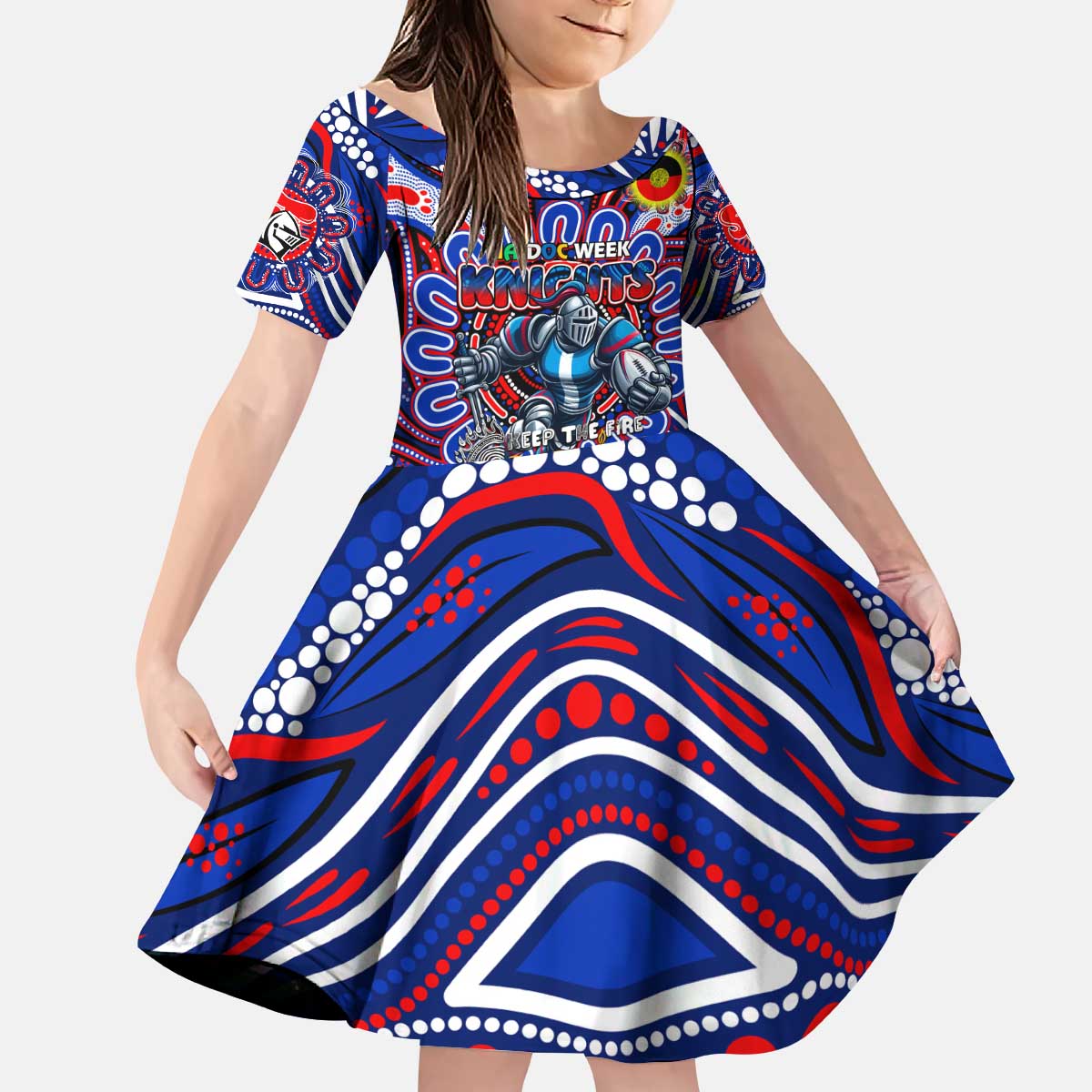 Custom NAIDOC Week 2024 Knights Kid Short Sleeve Dress Mascot Rugby DT02