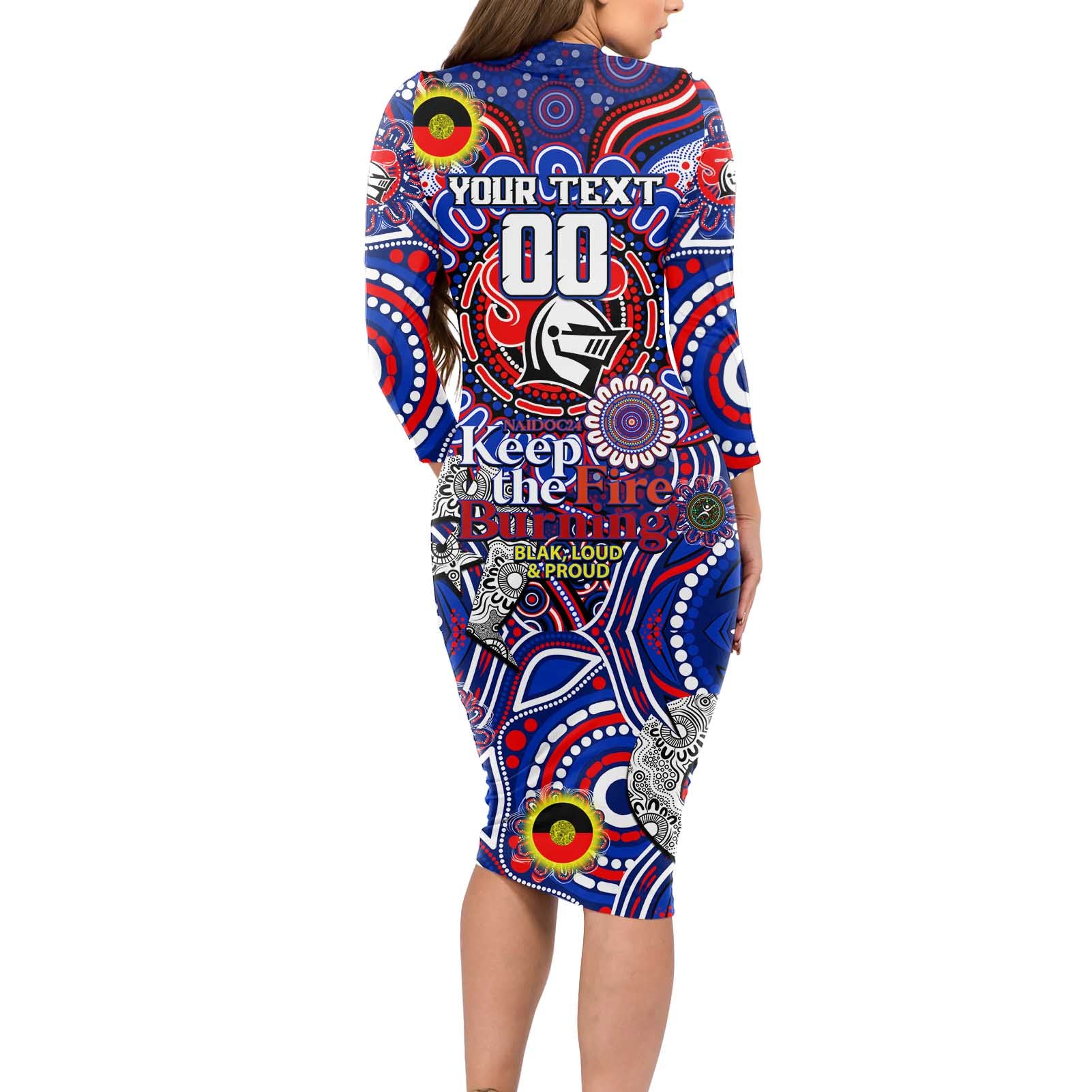 Custom NAIDOC Week 2024 Knights Long Sleeve Bodycon Dress Mascot Rugby DT02