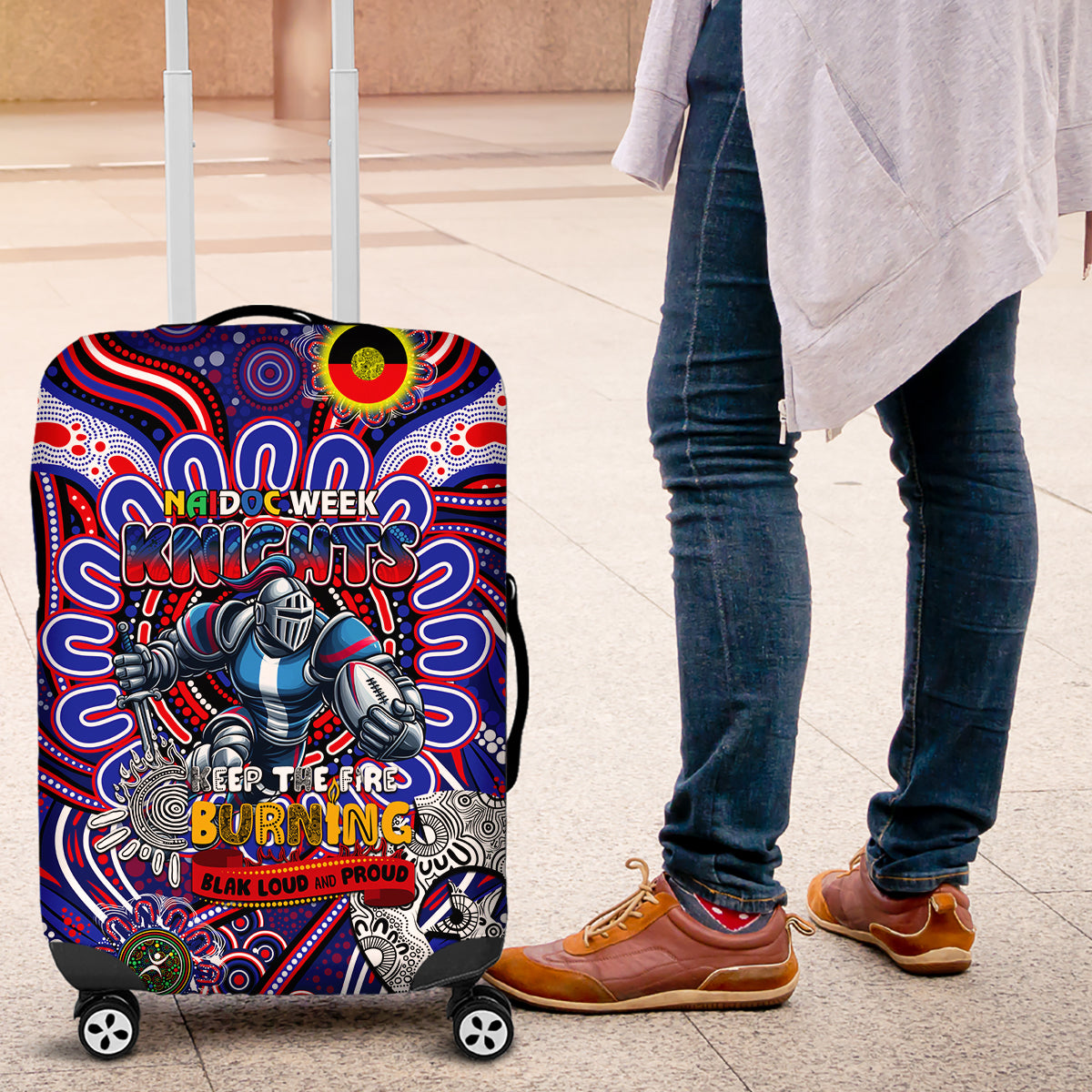 NAIDOC Week 2024 Knights Luggage Cover Mascot Rugby
