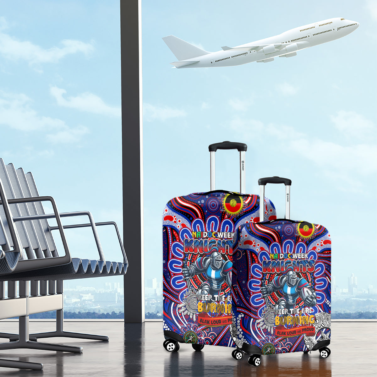 NAIDOC Week 2024 Knights Luggage Cover Mascot Rugby