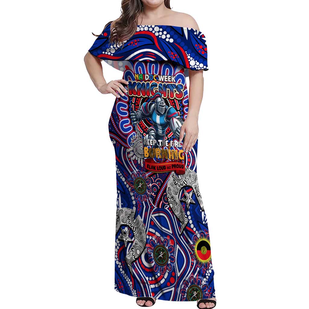 Custom NAIDOC Week 2024 Knights Off Shoulder Maxi Dress Mascot Rugby DT02