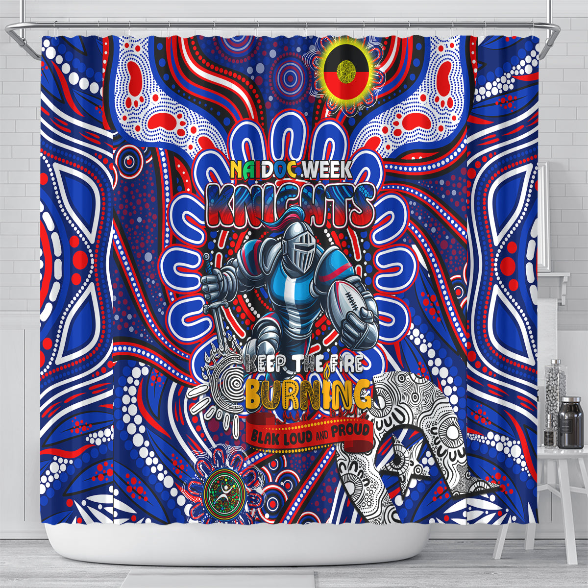NAIDOC Week 2024 Knights Shower Curtain Mascot Rugby
