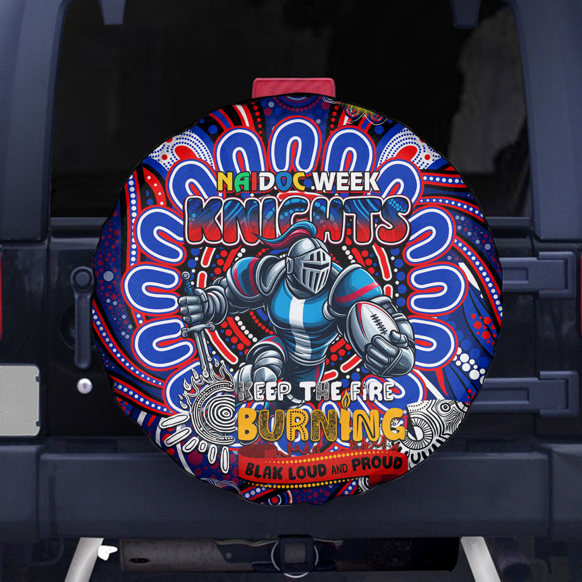 NAIDOC Week 2024 Knights Spare Tire Cover Mascot Rugby